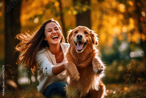 Happy dog and owner Fototapet