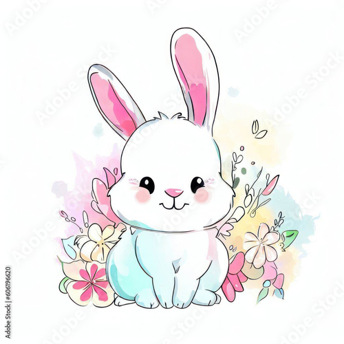 Watercolor Illustration of a Cute Bunny  Generative AI