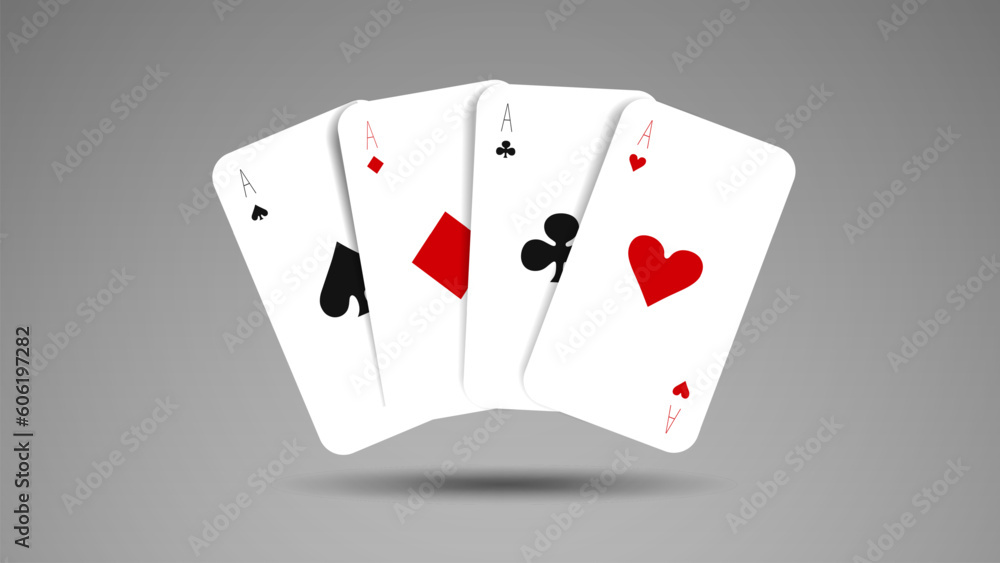 Vector realistic cards for playing poker. Aces of the suit: hearts, diamonds, crosses and spades. Vector realistic cards for playing poker. Aces of the suit: hearts, diamonds, crosses and spades.