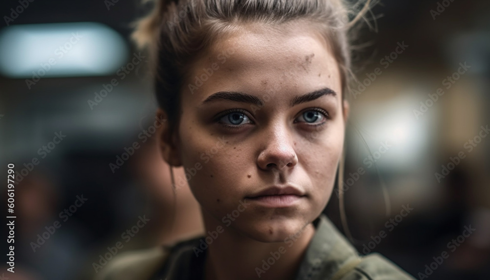 Confident young woman with brown hair outdoors generated by AI Confident young woman with brown hair outdoors generated by AI