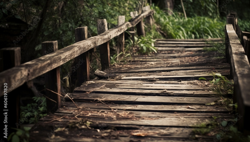 Obraz premium Elevated walkway through tropical rainforest, vanishing point generated by AI