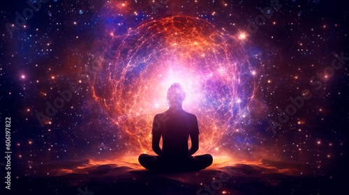 Universe, cosmos. Meditation background, chakras, prana, the mind of God and spirituality. Generative AI