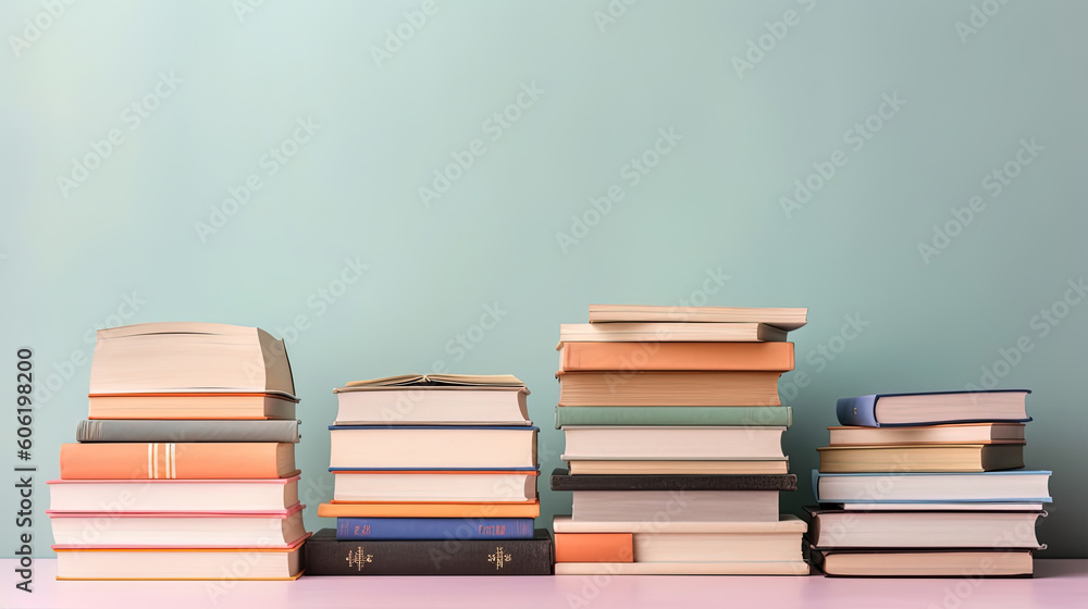 Many books on a wooden table with copy space. Back to school concept Many books on a wooden table with copy space. Back to school concept