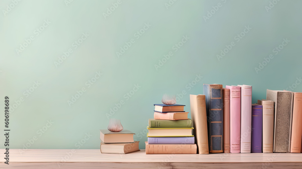 Many books on a wooden table with copy space. Back to school concept Many books on a wooden table with copy space. Back to school concept
