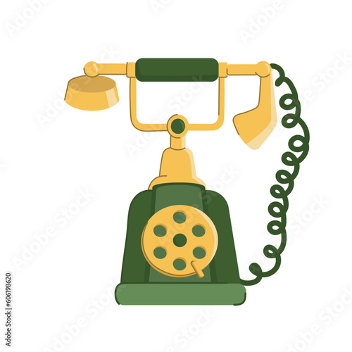 Antiques phone concept. Vintage and old item. Sticker for social networks and messengers. Object for distance communication and interaction. Cartoon flat vector illustration