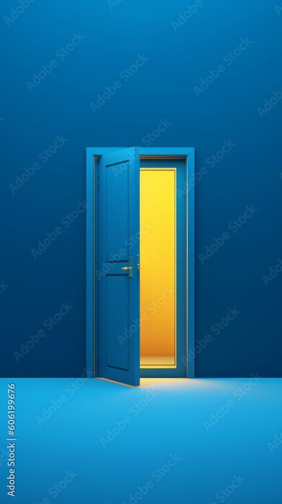 Minimalist room with yellow doors on a blue background. Generative AI Minimalist room with yellow doors on a blue background. Generative AI