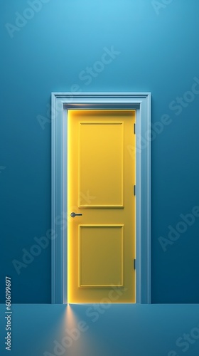 Minimalist room with yellow doors on a blue background. Generative AI