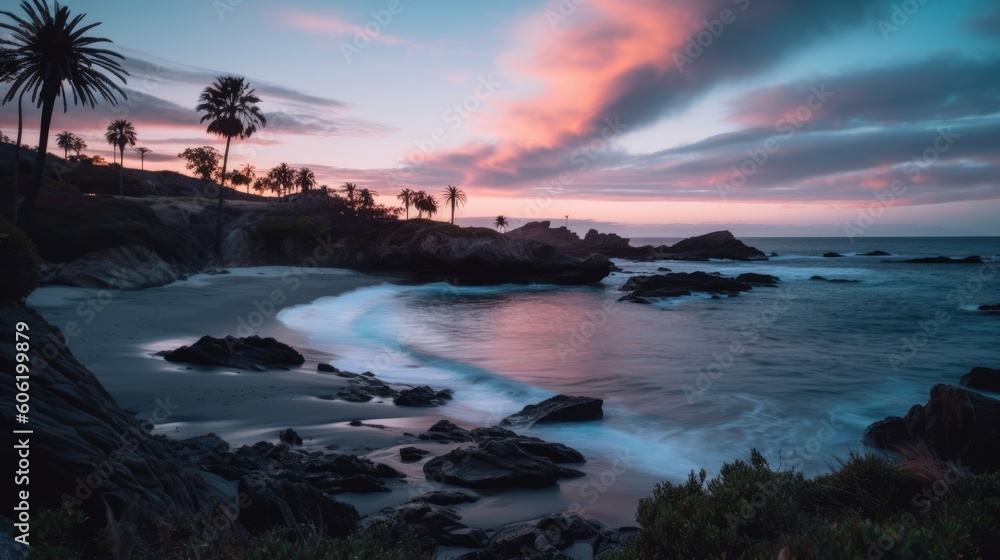 paradise cove at sunset - amazing travel photography - made with Generative AI tools