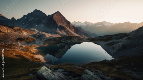 mountain lake in the Alps - amazing travel photography - made with Generative AI tools © 4kclips