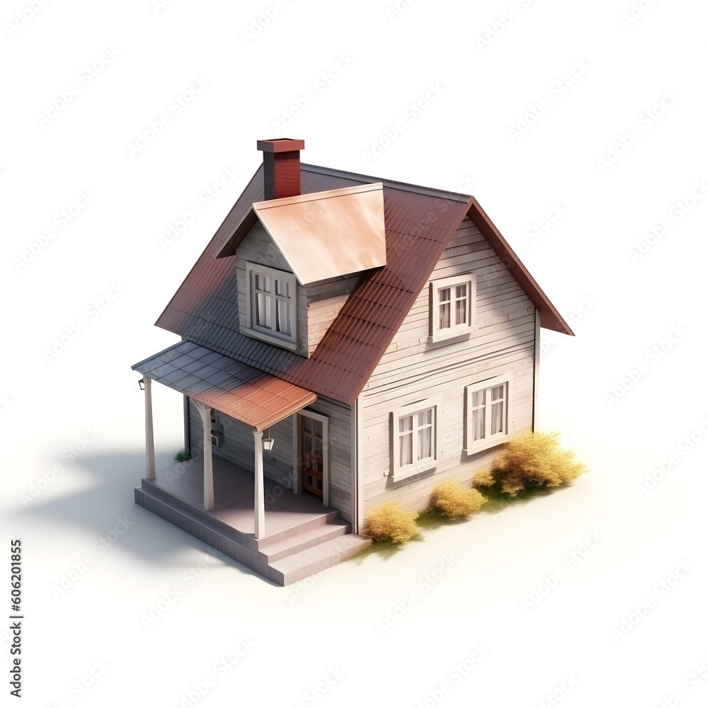 American style wooden house on a white background American style wooden house on a white background