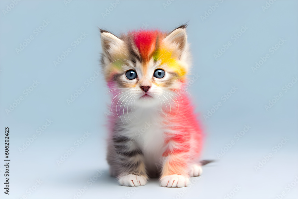 Fototapeta premium Cute kitten with colourful fur portrait studio shot