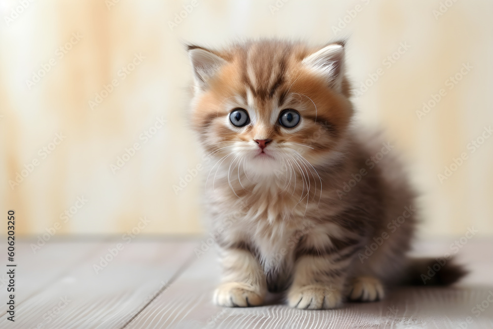 Cute fluffy tabby kitten portrait studio shot
