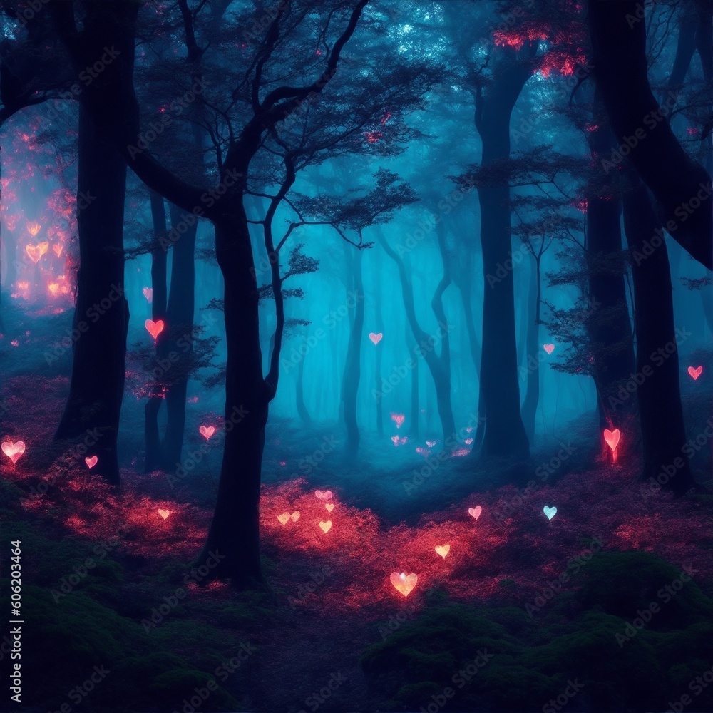 night in the forest with trees