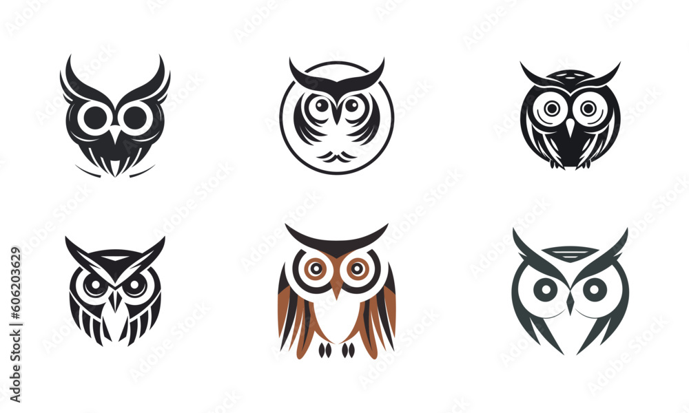 Collections of owl icon or logo isolated on white vector illustration