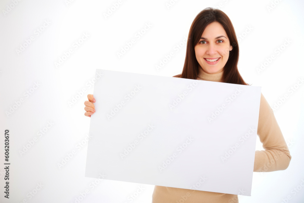 Beautiful young woman holding a blank board. All on white background. Beautiful young woman holding a blank board. All on white background.