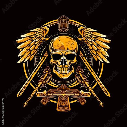 Emblem logo of a special forces unit with sword, vector design isolated on black background
