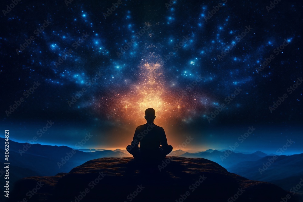Person meditating and gaining inner power and peace, generative ai image, spiritual transformation concept Person meditating and gaining inner power and peace, generative ai image, spiritual transformation concept