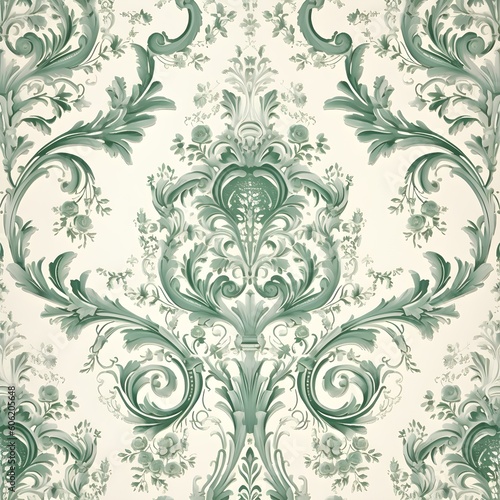 seamless floral damascus green pattern