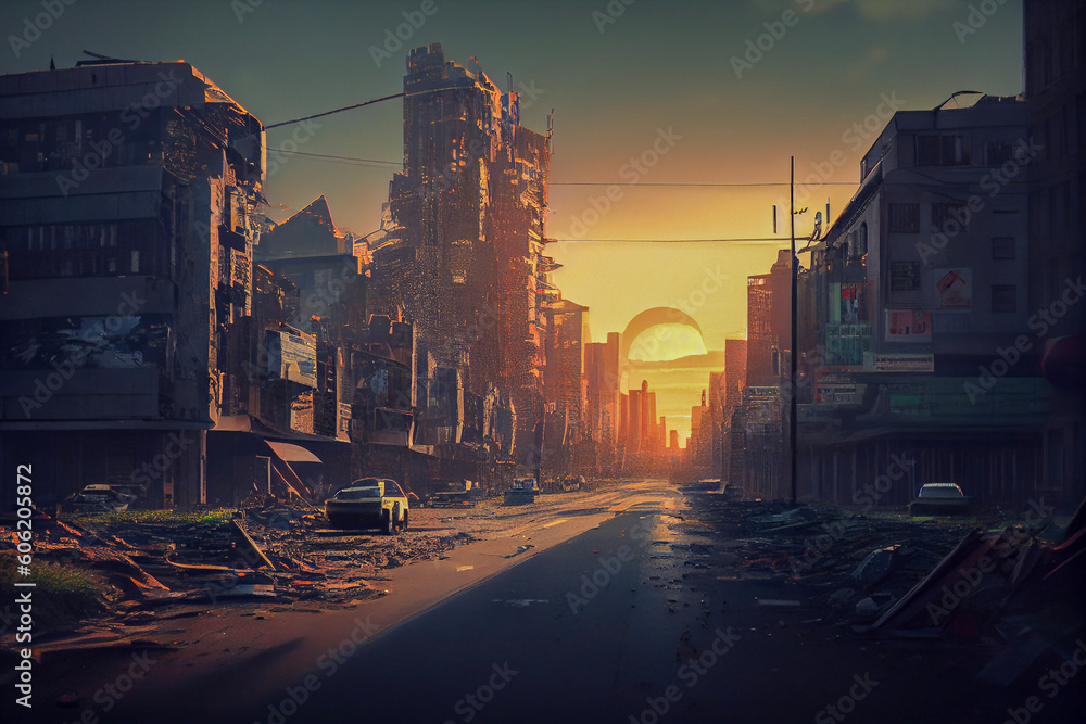 Generative AI render of a dystopian city