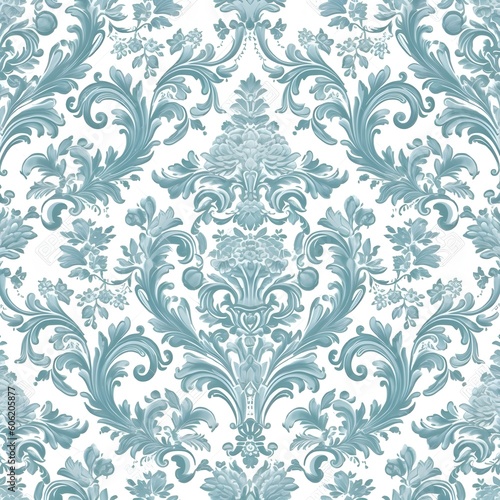 seamless damark teal floral pattern with elements