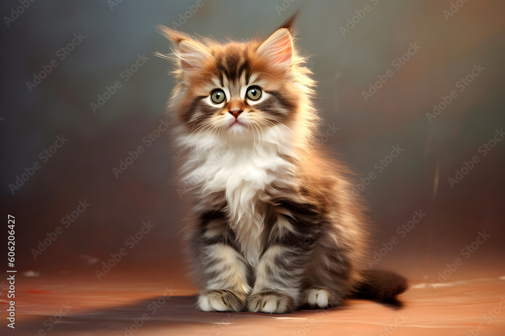 Cute fluffy kitten portrait studio shot