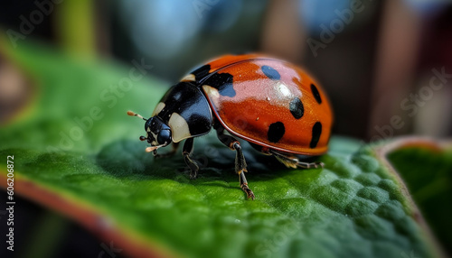 Spotted ladybug crawls on green leaf beauty generated by AI © Jeronimo Ramos