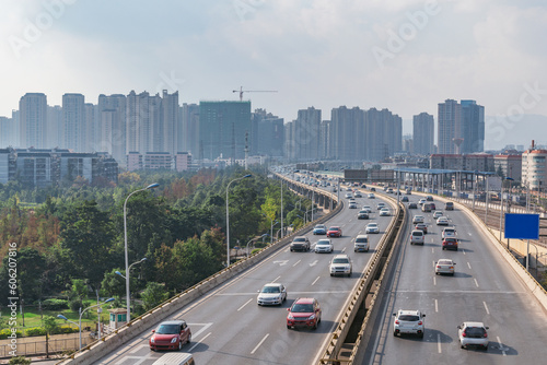 Highway in the city center. Kunming.