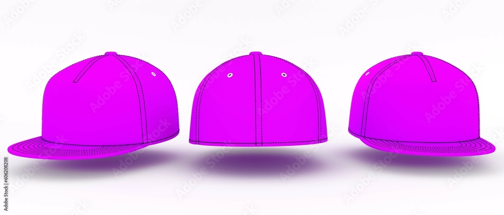 Pink baseball cap. Realistic front and side view red baseball cap isolated on white background. 3d rendering. Pink baseball cap. Realistic front and side view red baseball cap isolated on white background. 3d rendering.