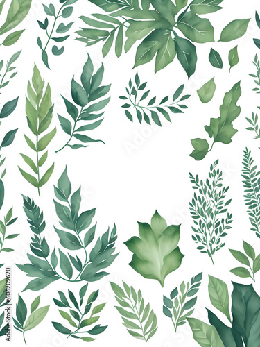 Greenery Leaves Watercolor Clipart on transparent background ,Generative AI illustration