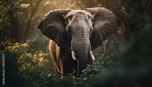 African elephant walking through tranquil wilderness area generated by AI