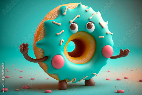 Fotografiet Cute donut with icing and eyes