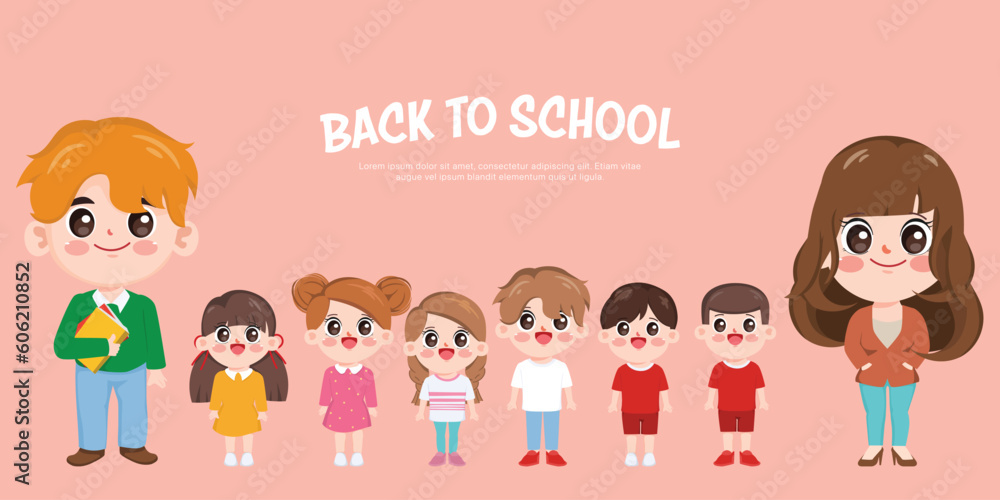 Group of international student and teacher standing character pose. Cartoon kid vector design. Group of international student and teacher standing character pose. Cartoon kid vector design.