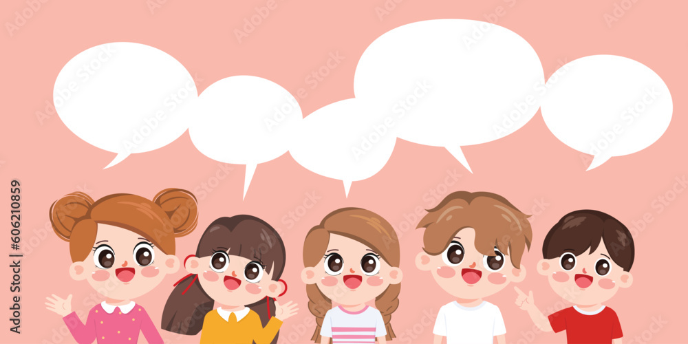 Group of cute children enjoy talking together. Cartoon kid vector design. Group of cute children enjoy talking together. Cartoon kid vector design.