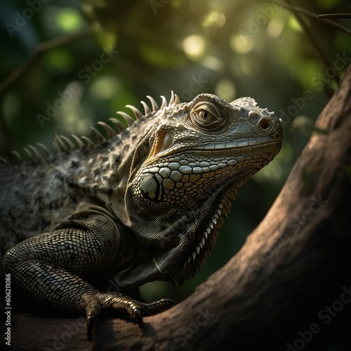 A beautiful iguana with a judgemental glare. Generative AI.  © Elle Arden 