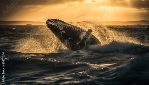 Majestic humpback breaches, spraying awe and strength generated by AI © Jeronimo Ramos