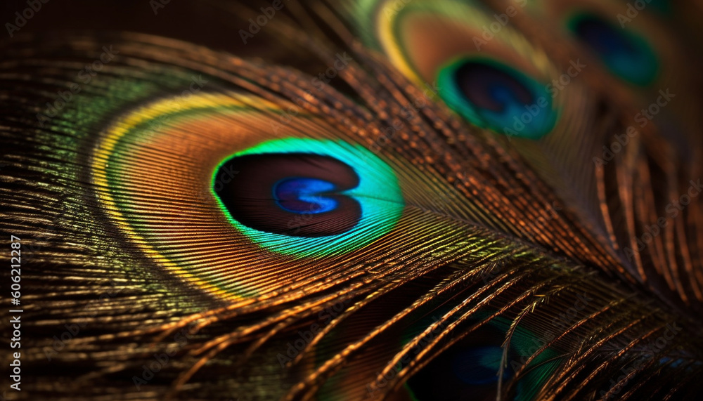 Fototapeta premium Vibrant peacock feathers showcase nature beauty and elegance generated by AI