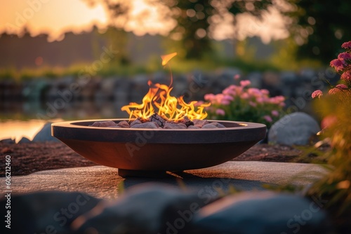 an outdoor fire pit sitting in the evening sun Generative AI