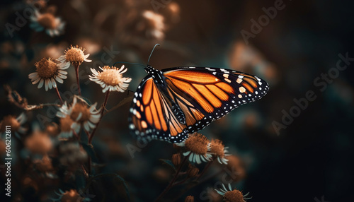 Vibrant monarch butterfly pollinates fragility of flower generated by AI © Jeronimo Ramos