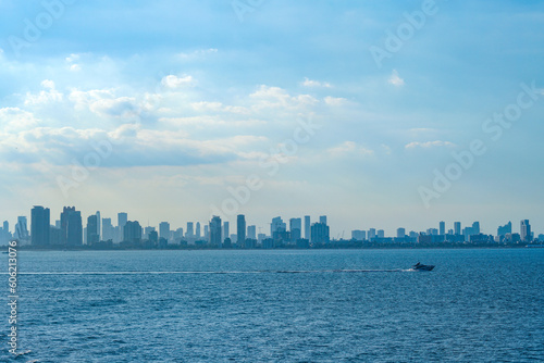 landscape of Miami skyline from ocean