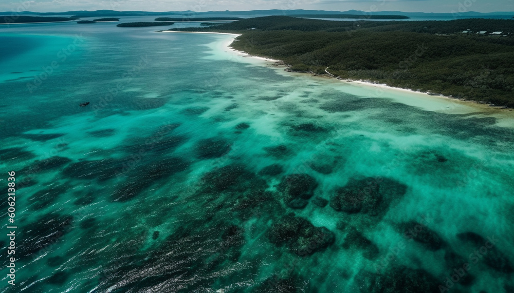 Obraz premium Turquoise waves crash on idyllic tropical reef generated by AI