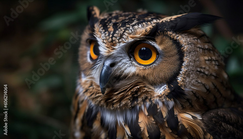 Great horned owl staring, wisdom in eyes generated by AI © Jeronimo Ramos