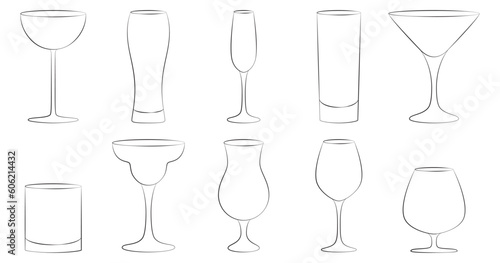 Vector illustration of hand drawn style cocktail glasses