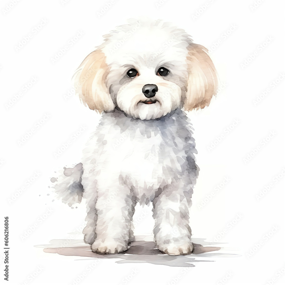 Bichon Frise in water color stly on white background Generative AI. Bichon Frise in water color stly on white background Generative AI.