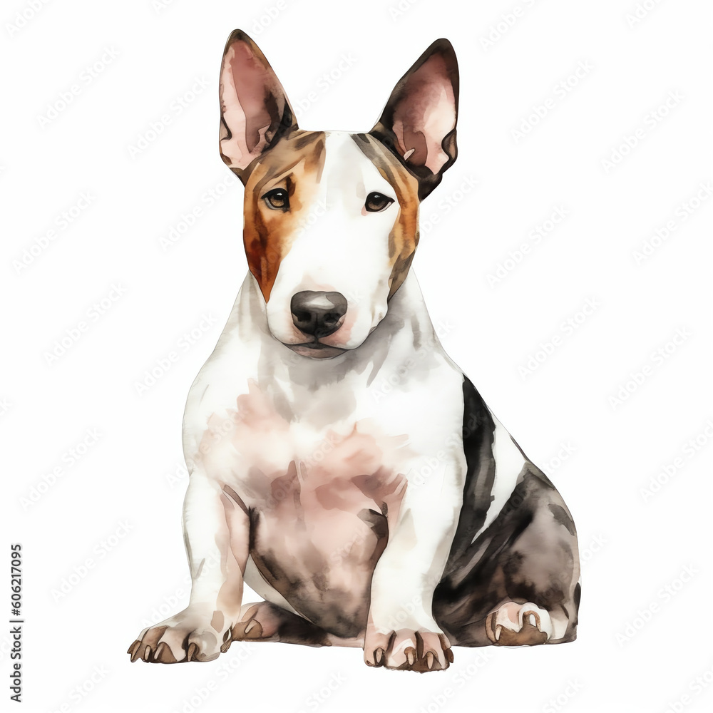 bull terrier watercolor clipart in white background Generative AI. bull terrier watercolor clipart in white background Generative AI.