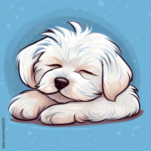 cartoon maltese dog standting 2d, illustration Generative AI. photo