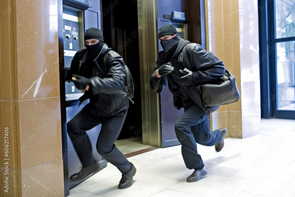 Robbers robbing a bank, generative AI Robbers robbing a bank, generative AI