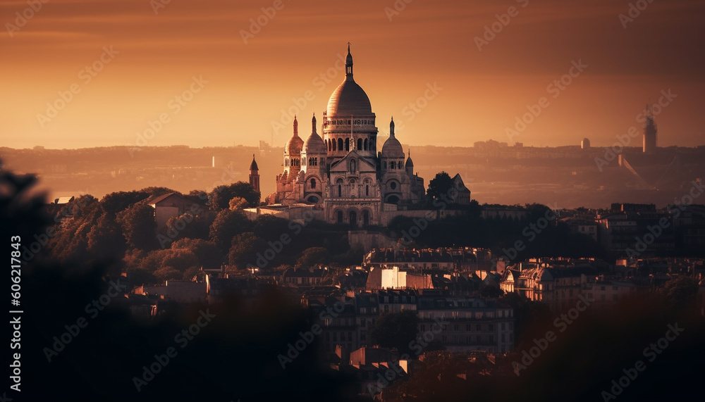 Silhouette of famous basilica at dusk, spirituality reigns generated by AI