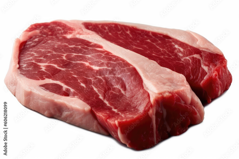 Fresh raw angus meat for barbecue on the grill, rump steak, on top of wooden board, close-up. Generative AI.