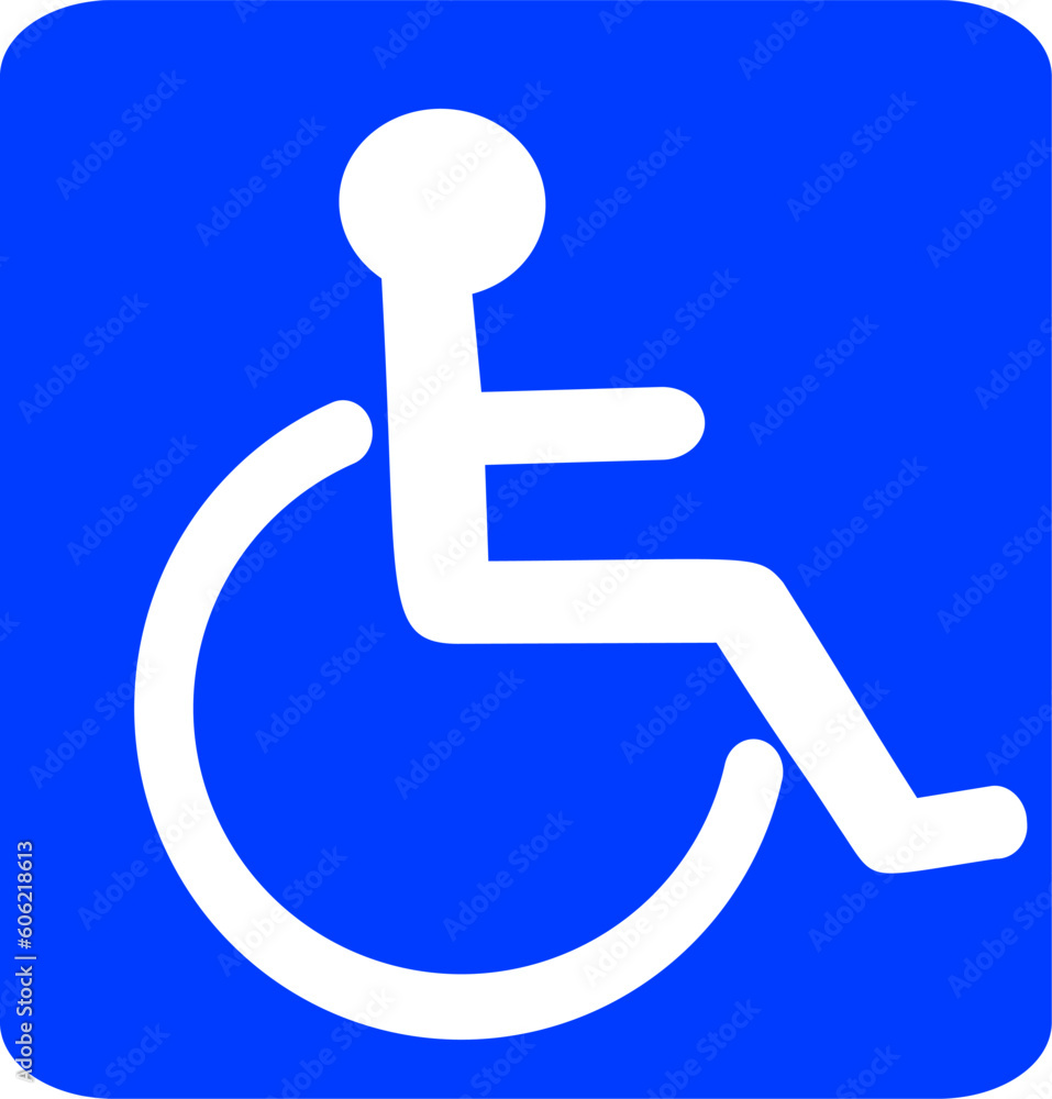 Wheel chair, disabled parking or accessibility or access sign flat blue vector icon for application and print. Replaceable vector design. Wheel chair, disabled parking or accessibility or access sign flat blue vector icon for application and print. Replaceable vector design.