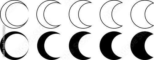 outline silhouette crescent moon icon set